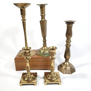 Vintage Brass Candlesticks Lot of 5 Medium Tall Large